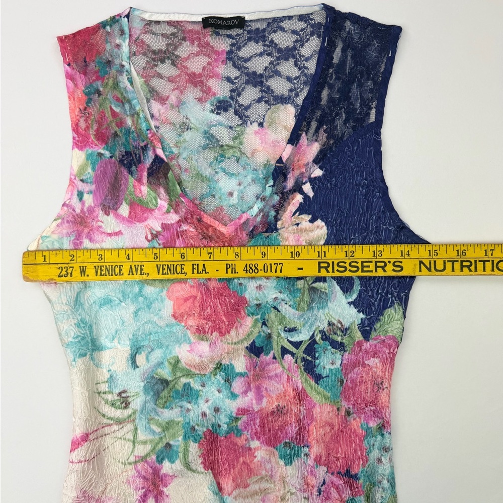 Komarov Floral Lace Maxi Dress Crinkle Satin Corset Back Cottagecore Romantic SM - Picture 6 of 15